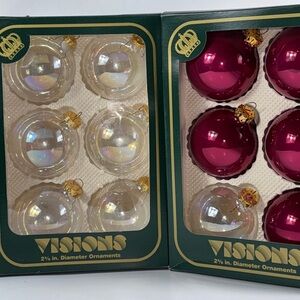 Visions By Holly Large clear & raspberry- Glass Ornaments